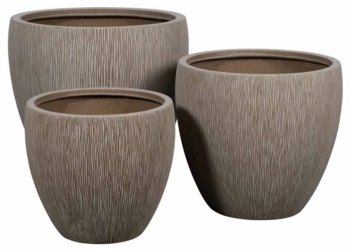 Sandstone plantepotter i fiberstone med mønster / striber