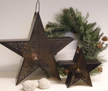 Stjerne lysestage i sort metal med hank