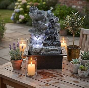 Lille Buddha vandfontæne med LED lys