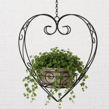 Hjerte i jern til blomsterpotter m/kæde / potteholder