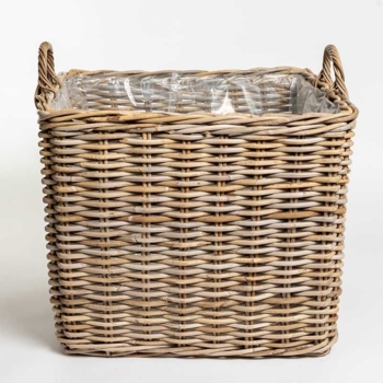 Store firkantede rattan krukker med plastindsats og håndtag - 65cm