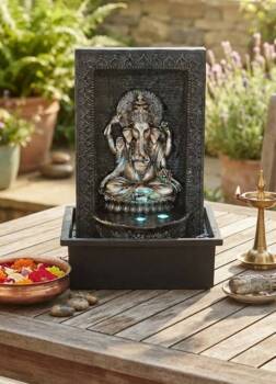 Lille Ganesha vandfontæne til bord med lys