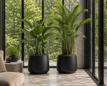 Rund krukke i glasfiber - Sort eller Grå / Ø.41 + Ø.51