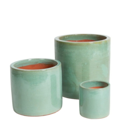 Light green glazed ceramic pots / sæt 3stk
