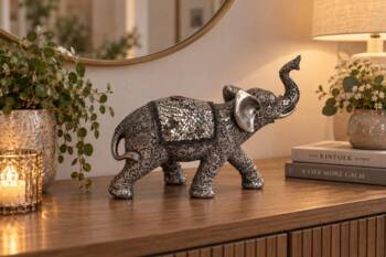 Stor elefant i silver antik med spejle - L.32cm