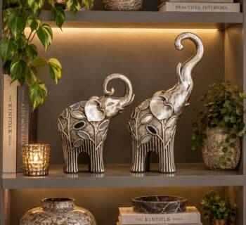 Abstrakt Elefant skulptur i sølv med spejlstykker - 2 modeller