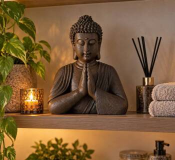 Buddha figur i brun antik - 25cm i halv statur