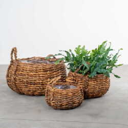 Basket bowls / lave plantepotter i sivgræs Ø.55cm - SÆT