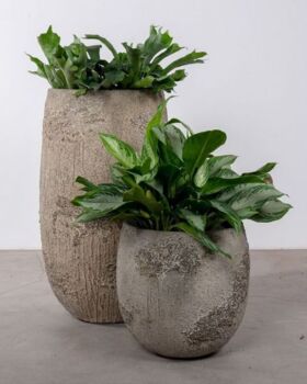 Stor H.90xØ.50cm rustik krukke med lava look - Sandgrå eller Brun