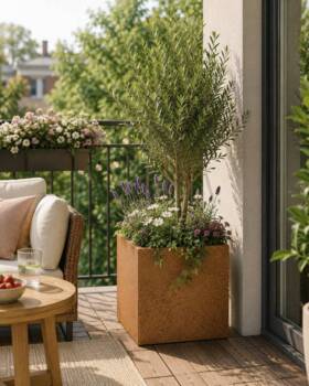 Kubiske krukker i glasfiber med rust look - Sandstone