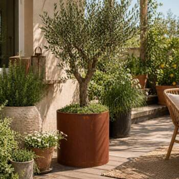 Stor Krukke i Corten / rust med hjul - H.60xØ.60 eller H.75xØ.80