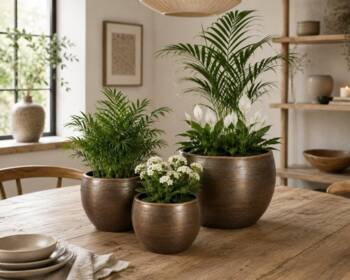 Rustik Polaris metal hammered gold plantepotte - 3 str.