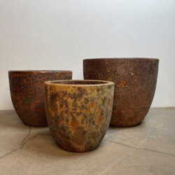 Let glaserede keramik krukker med rust lava look - sæt 3stk