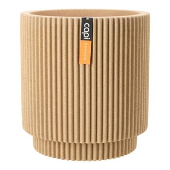Indendørs rund plantekrukke i beige med ribber - Ø.36cm + Ø.44cm