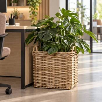 Firkantede rattan krukker med hjul - 40cm + 50cm