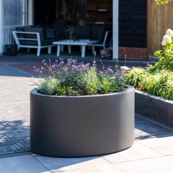 Ellipse formet plantekrukke i mørk antrazit glasfiber- L.115cm + L.200cm