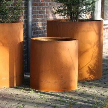 Høj Cylinder krukke i corten stål / Ø.60 - H.60+H.80cm+100cm+120cm
