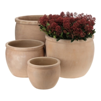 Runde Terracotta krukker med krave - Sæt 4stk