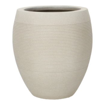 Rund sandfarvet krukke i glasfiber med riller - H.30 + H.45