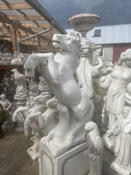 Hest i hvid beton - Stejlende hestefigur 130cm