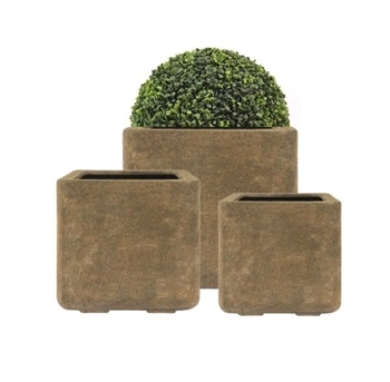 Firkantet Plantekumme i brun sandsten look - 5 års frostgaranti - Sæt