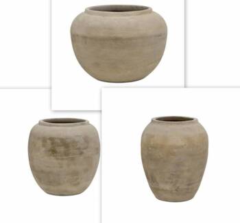 Terracotta antik choko havekrukker i samme stil - Alle Ø.53 - H.39 + H.49 + H.63cm