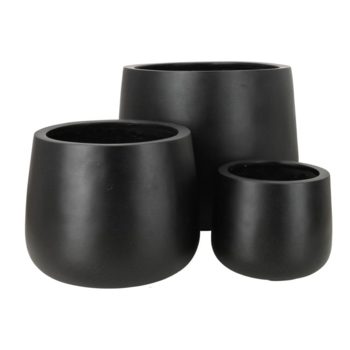 Rund udendørs frostsikker sort havekrukke med let nistret look - SÆT - 5 års garanti