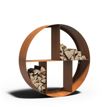 Rund brændereol / brændeskjul i cortenstål  til væggen