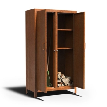 Udendørs skab med låger til redskaber og brænde - 180cm haveskab i cortenstål