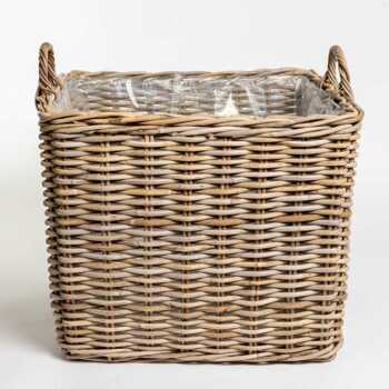 Krukke / Kurv i flettet pil med håndtag og plastindsats - 50x50cm eller 65x65cm