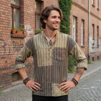 Patchwork bondeskjorte til Herre