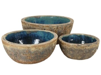 Lave vandtætte glaserede plantekrukker med lavalook i keramik / stentøj - Rust + Grøn