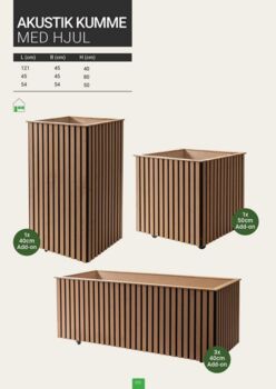 Akustik Krukker med hjul - Indendørs plantekrukker med akustikpaneler - 3 modeller