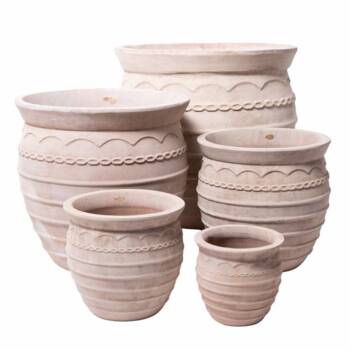 Eksklusive antikke Terracotta krukker med bånd og mønster - Sæt 5stk