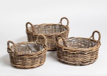 Runde lave plantekurve med plastindsats - 3stk i sæt