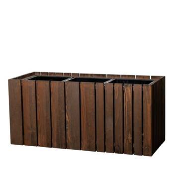 Plantekasser i brun træ med indsatse / Squarely - 90cm / 120cm