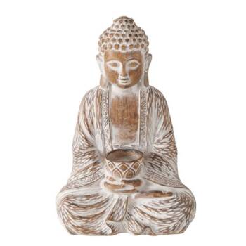 30cm Buddha i brun antik med lysholder