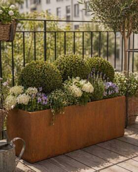 Aflang plantekumme - blomsterkumme i stål / rust