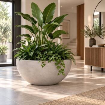 Rund lav grå fiber krukke / Plante bowle