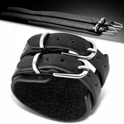 Bredt sort læderarmbånd med 2 spænder