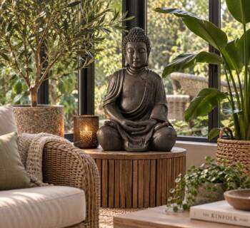 50cm Buddha Figur brun antik