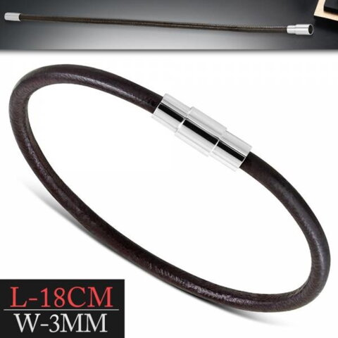 3mm mocca læderarmbånd med magnetlås / 18cm+22cm