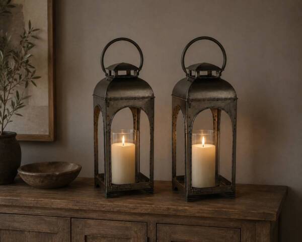 Fabric metal lanterne med glascylinder