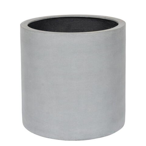 Stor rund sort eller grå cylinder krukke i fiberstone / Ø.50cm + Ø.60cm