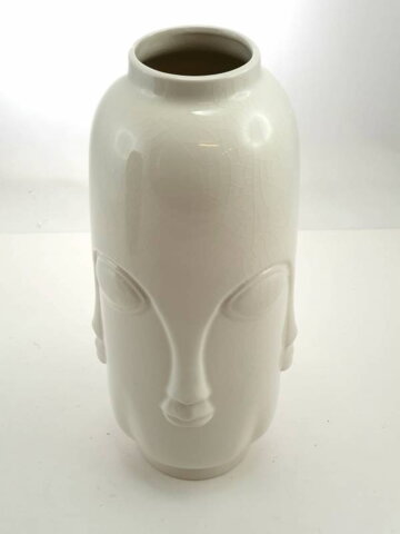 Chawan vaser i keramik med ansigt - Sort/Hvid
