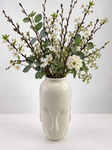Chawan vaser i keramik med ansigt - Sort/Hvid
