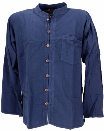 Langærmet skjorte med lav krave til mænd / Sort - Bordeaux - Lime - Blå / Bondeskjorte