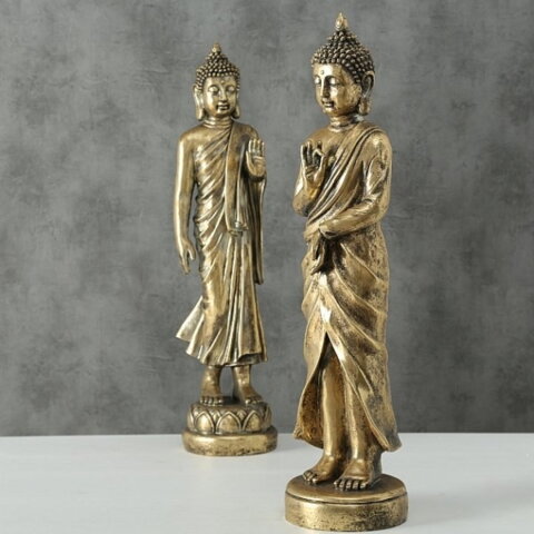 Høj 80cm Buddha figur i guld antik - SÆT