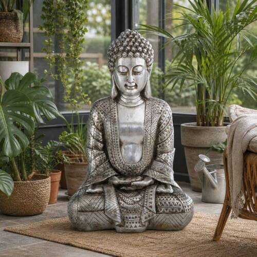 Stor sølv Buddha 70cm