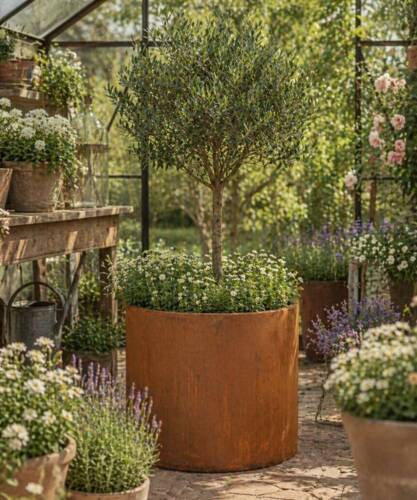 Runde cylinder havekrukker i cortenstål - 40x40 eller 60x60